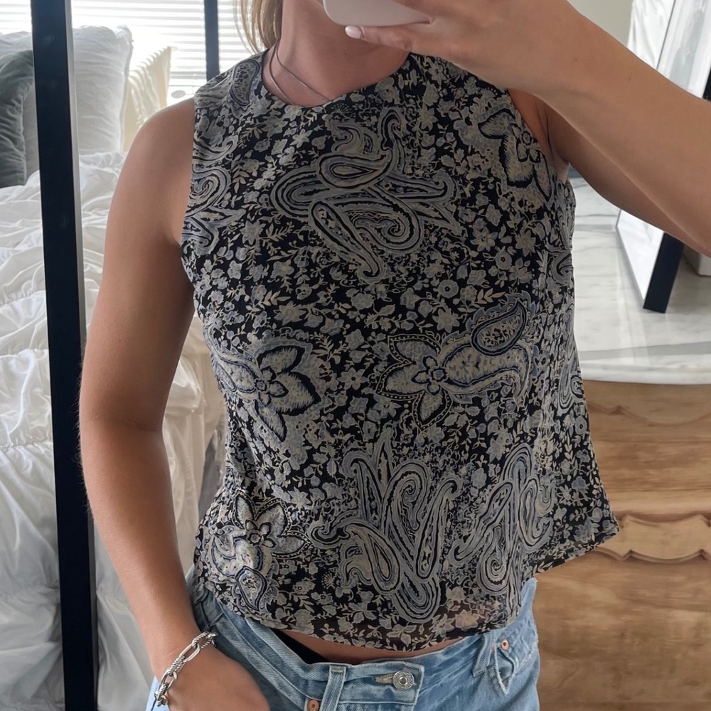 Vintage 90s Ann‎ Taylor 100% Silk Floral Print Flowy Sleeveless Top